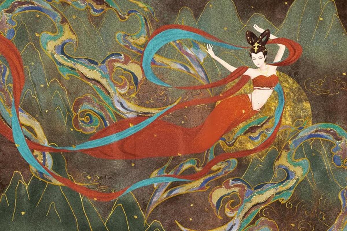 a painting of a mermaid swimming in the water