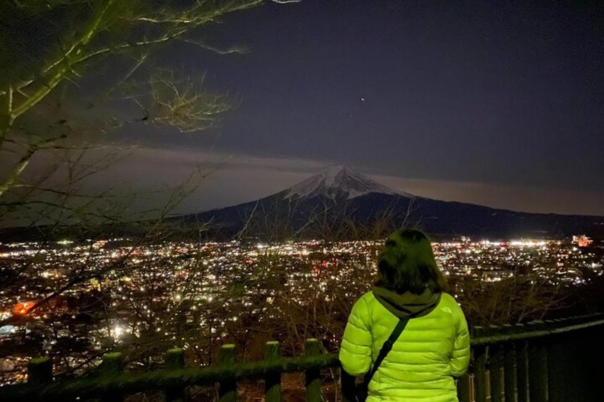 a person sitting on a bench looking at a city at night