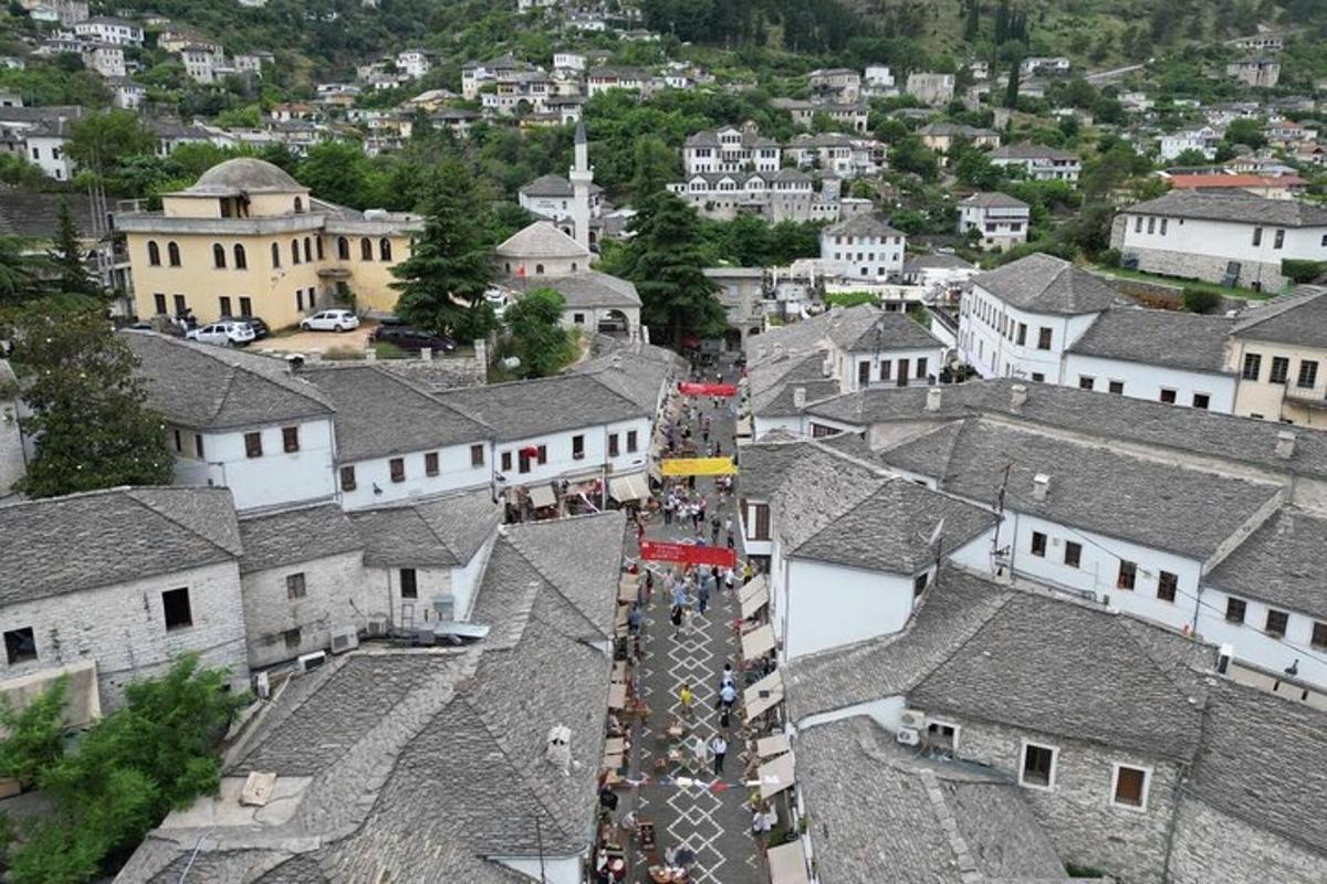 an aerial view of a city with buildings