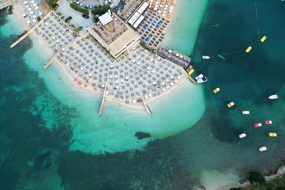 an aerial view of an island in the water