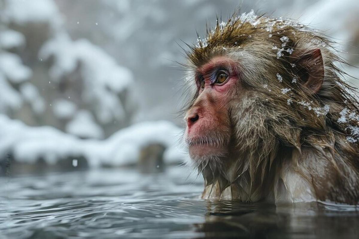 um macaco na água na neve