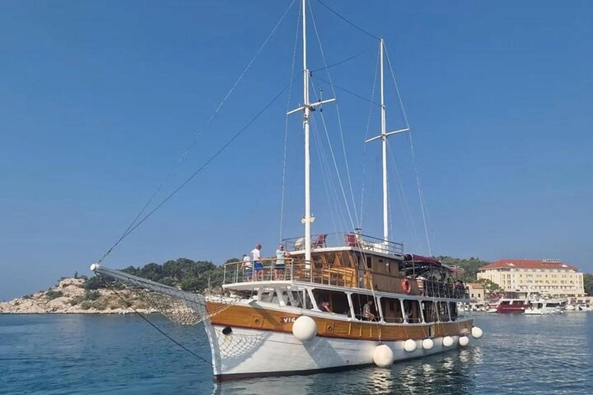 a large boat sitting in the water