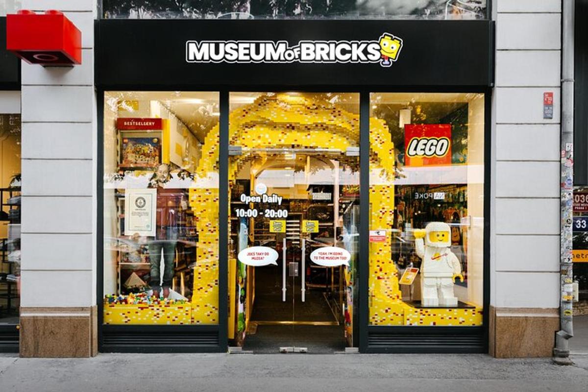 a store front of amusinking bricks store with a sign