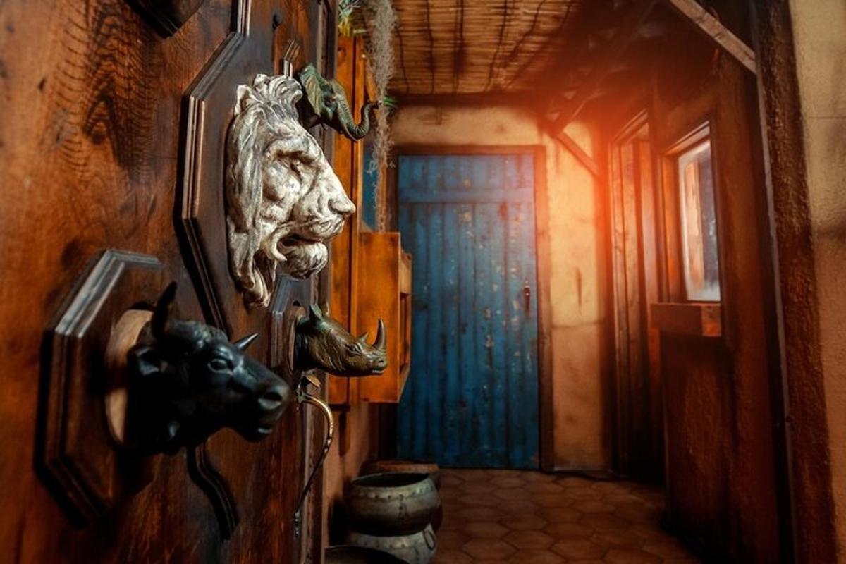 a room with a door with a horse head on the wall