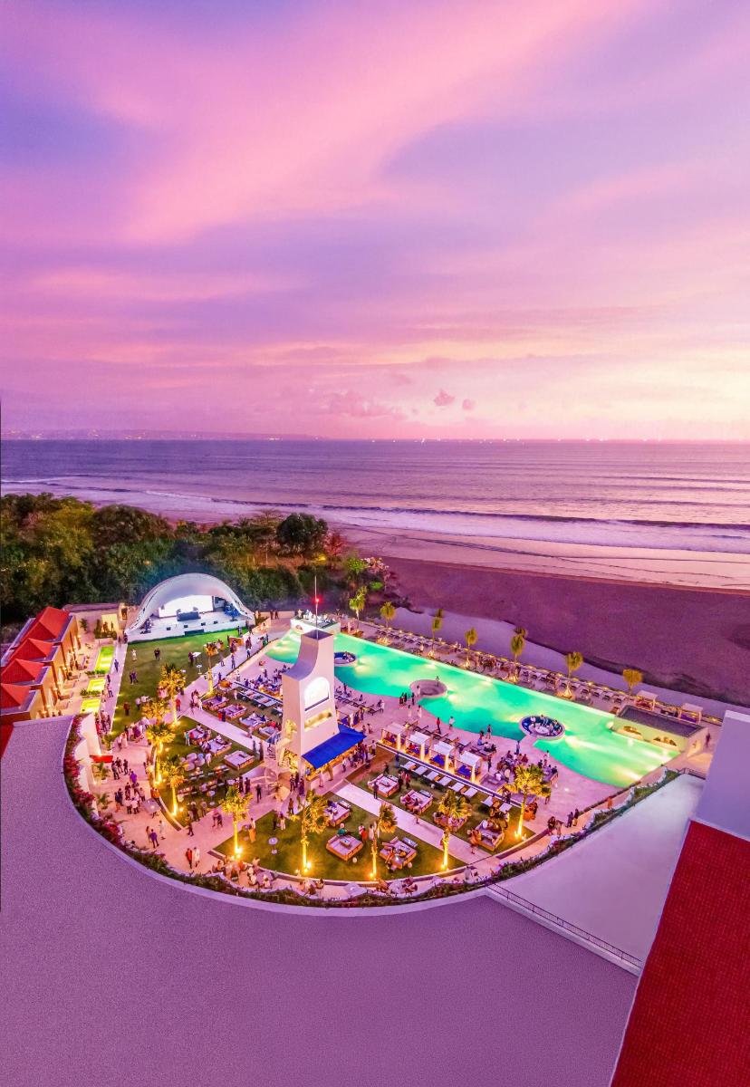 an aerial view of the beach at night