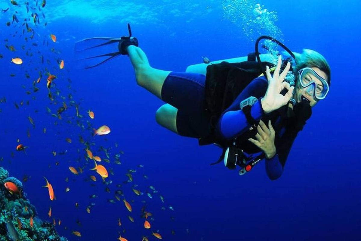 een vrouw zwemt in het blauwe water