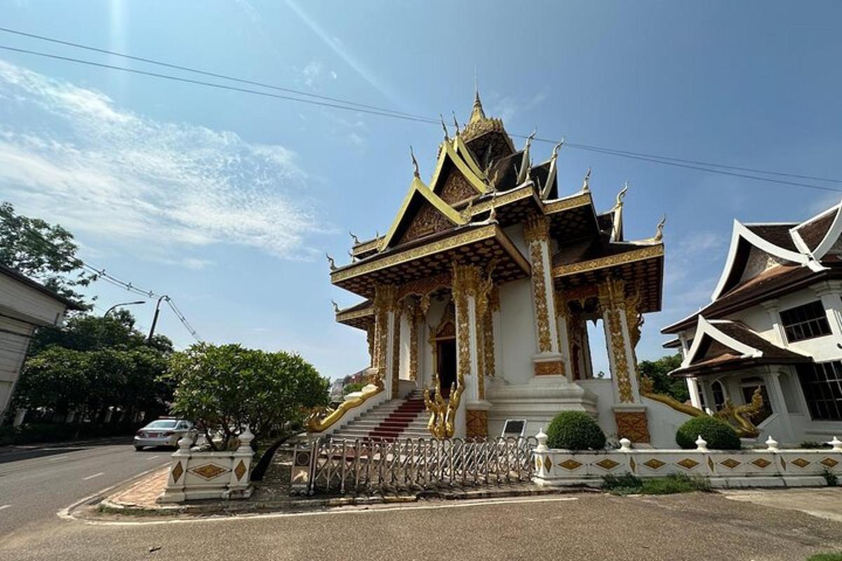 a building with a gold and white building