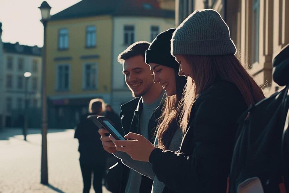 a group of people looking at a cell phone