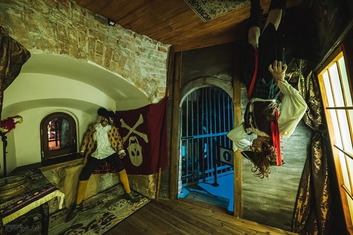 a room with a painting on the wall and a person jumping
