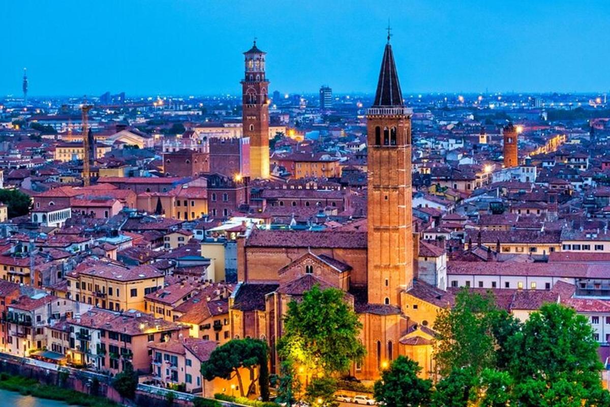a view of a city with two tall towers