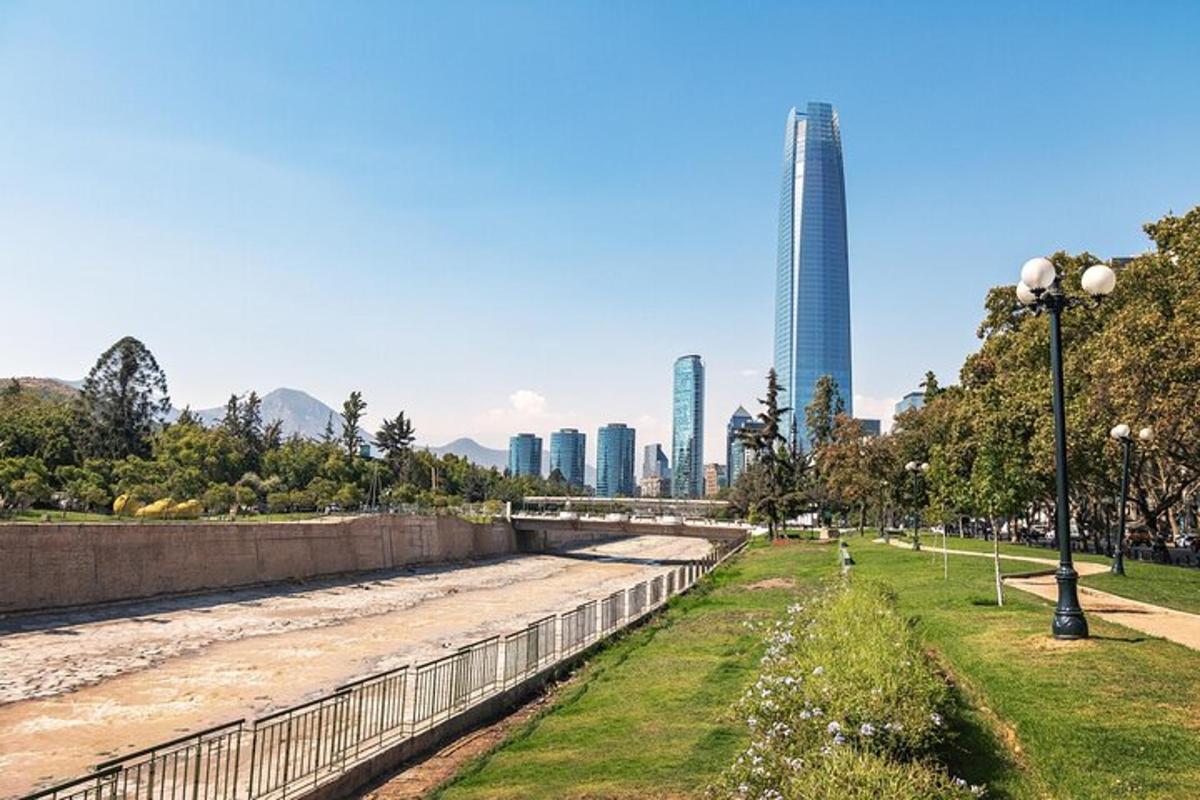 a park with a city skyline in the background
