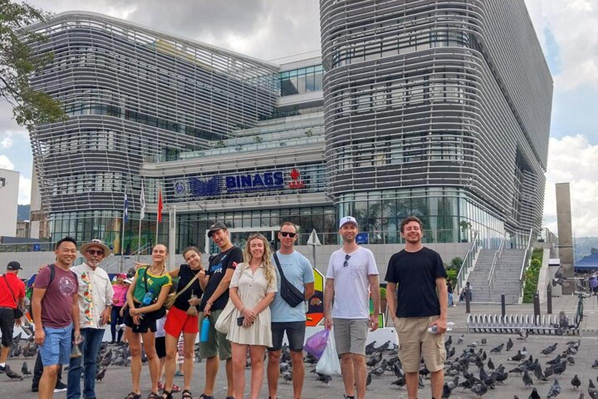 a group of people standing in front of a building