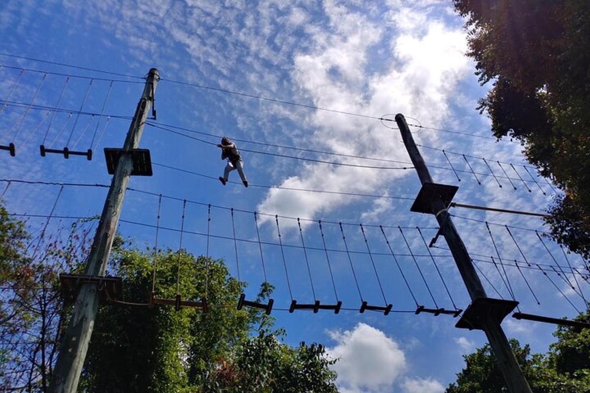 một người đang nhảy trên đường trượt zipline
