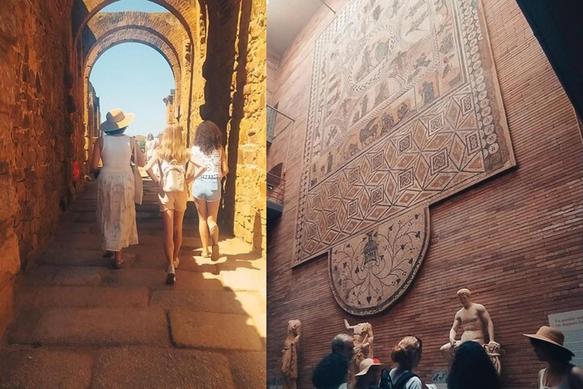 two women walking down the stairs of a building