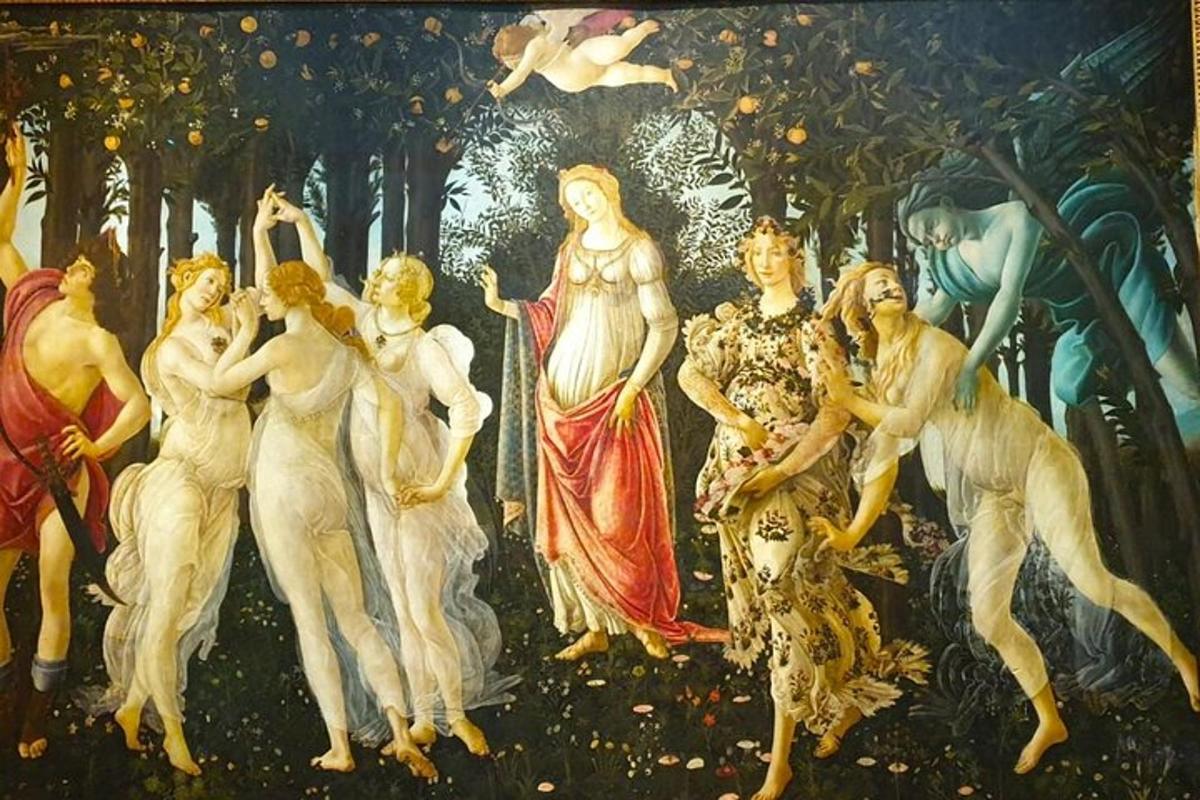 een schilderij van een groep vrouwen op een muur