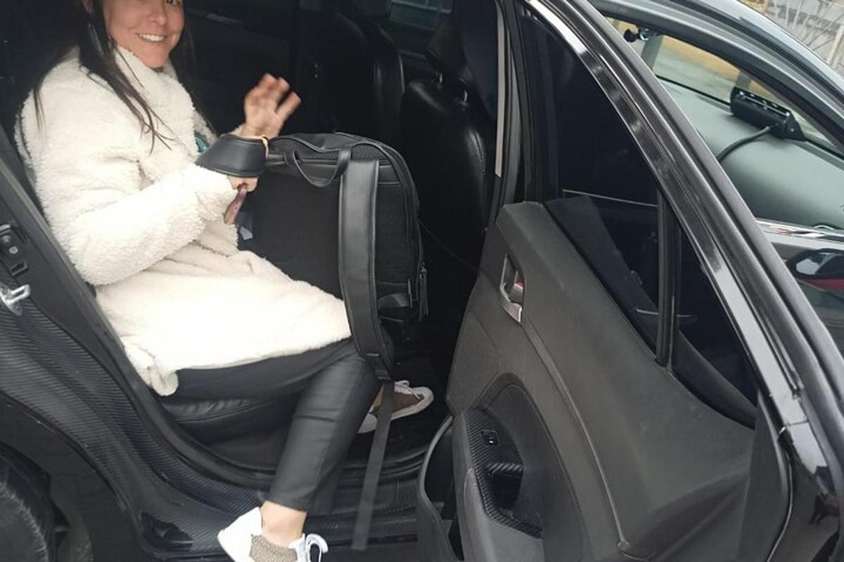 a woman sitting in the back of a car