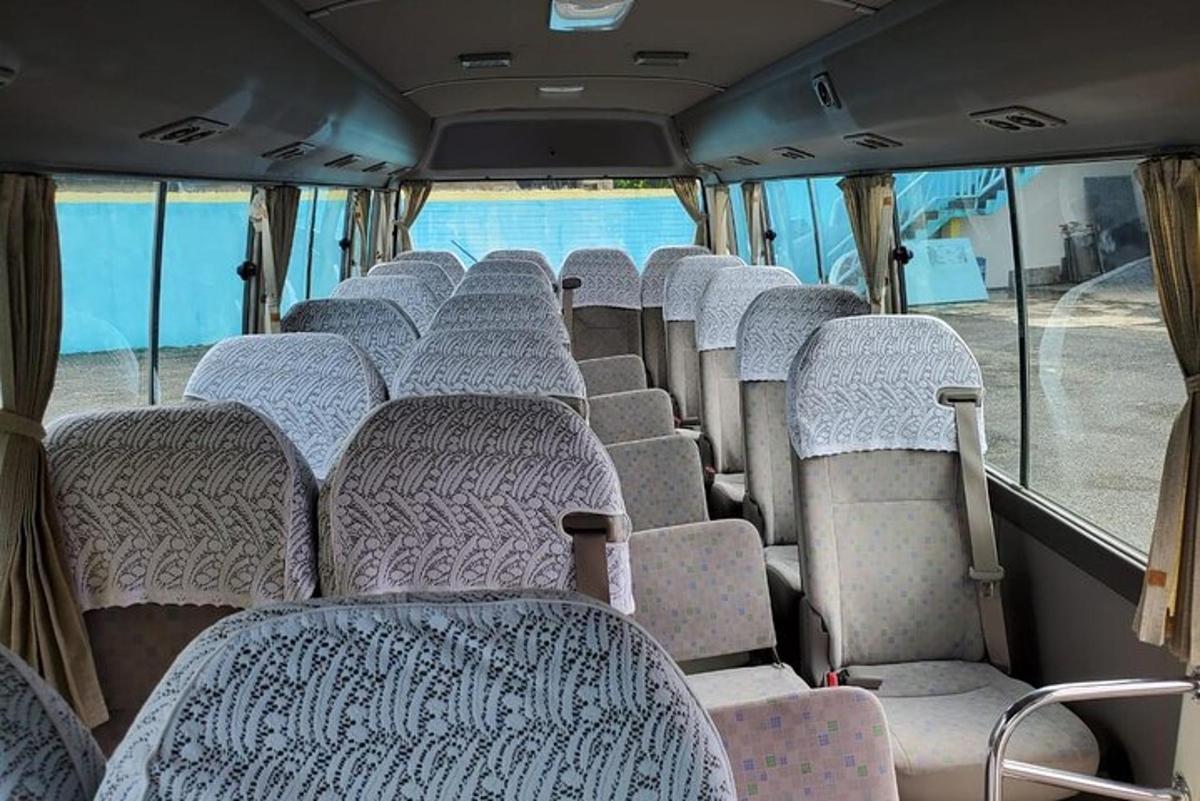 a row of empty seats on a bus