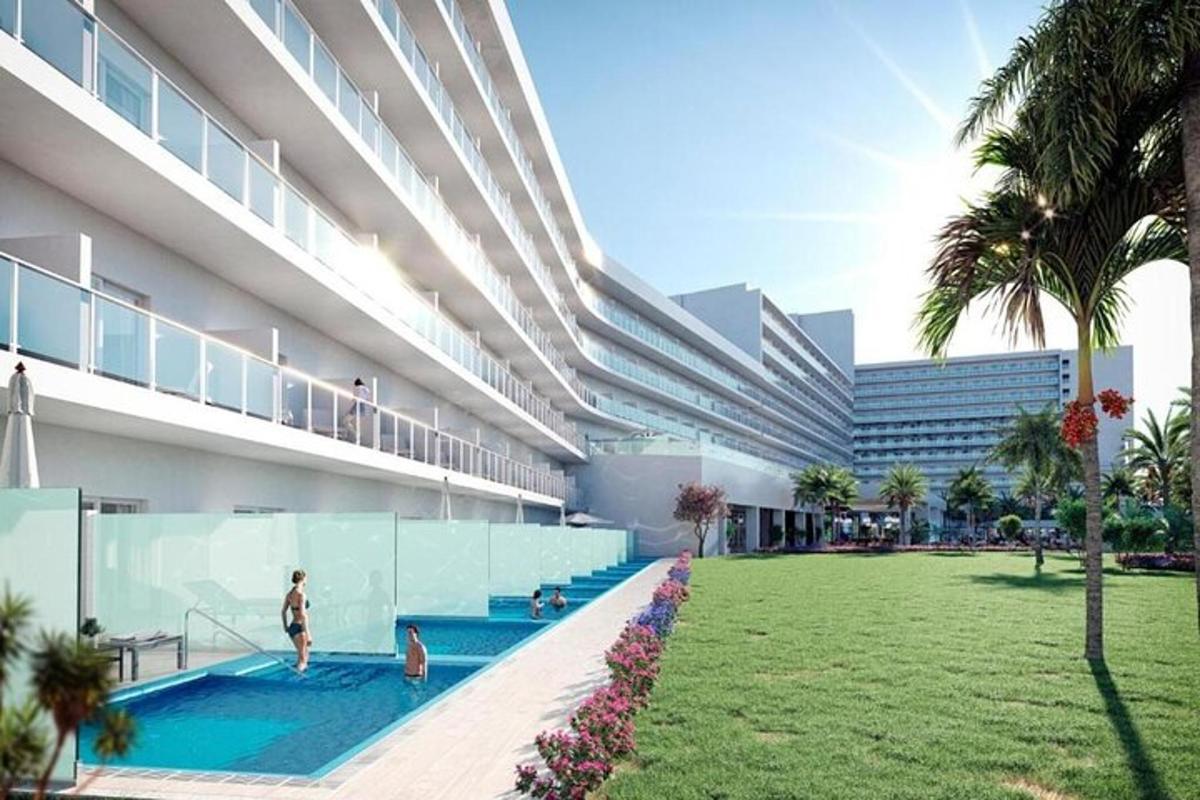 a rendering of a building with a swimming pool