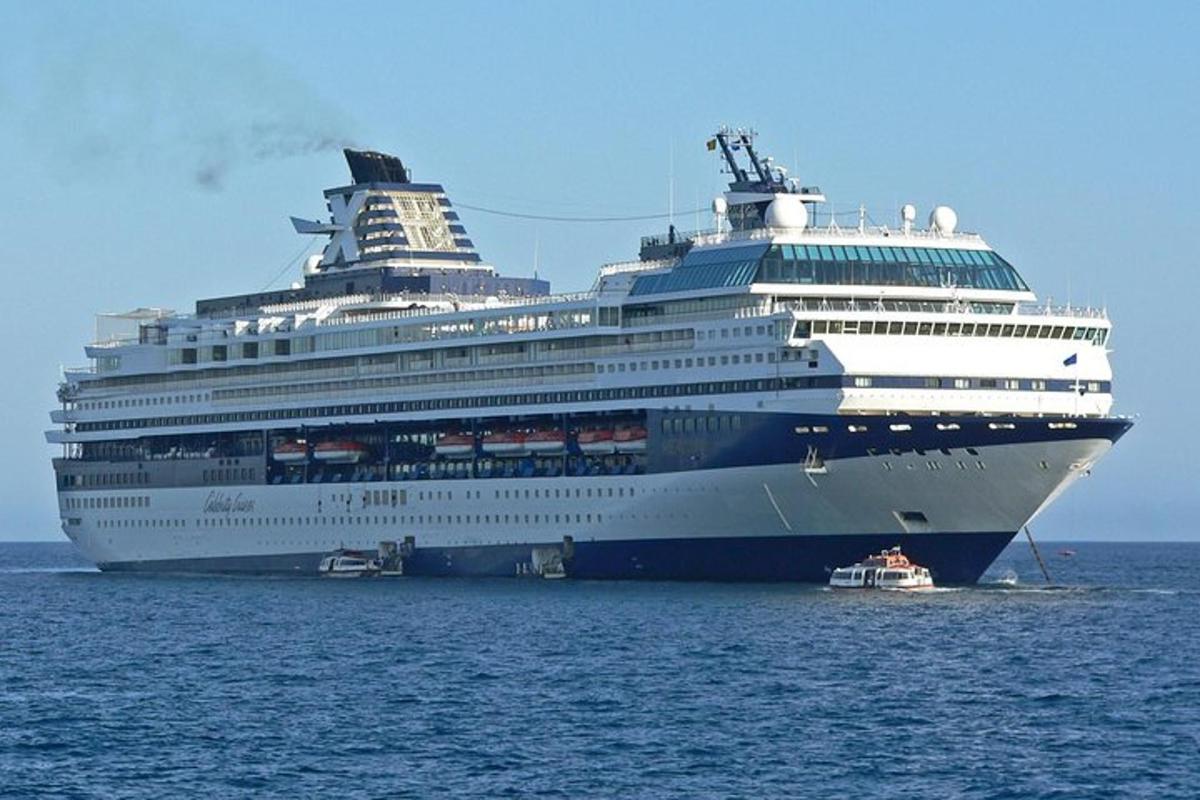 a large cruise ship sitting in the ocean