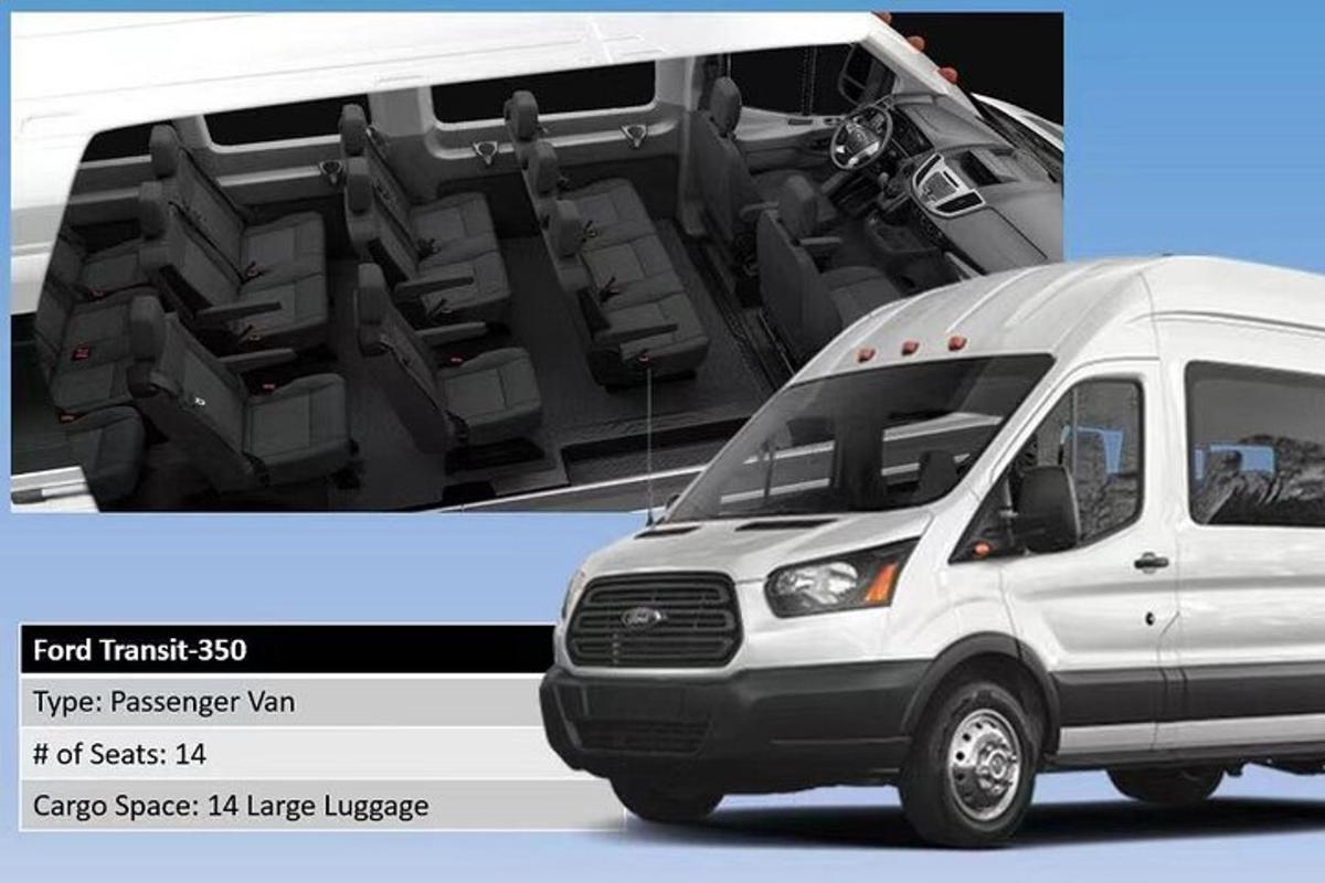 a white van with seats on the side of it