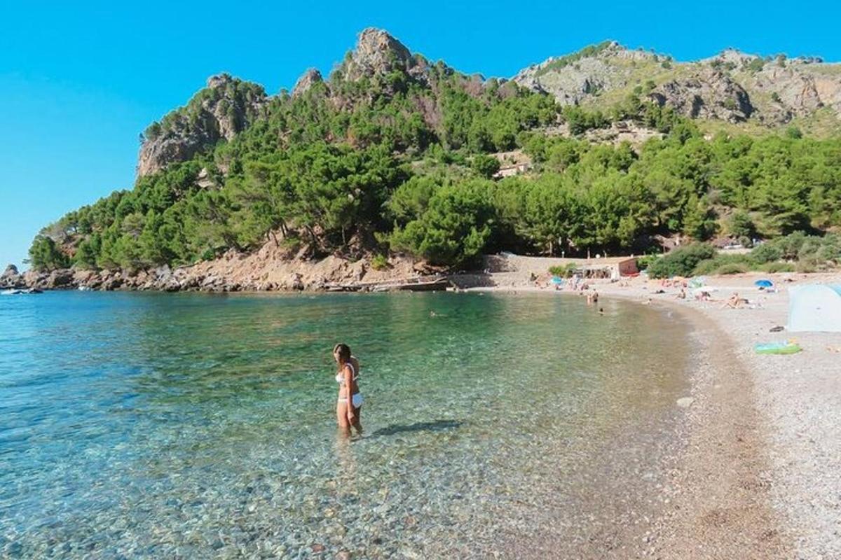 Una mujer parada en el agua en una playa