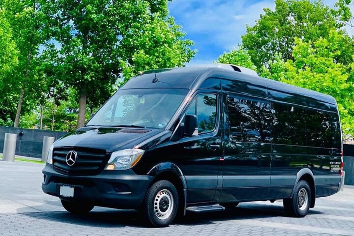 駐車場に駐車された黒いバン