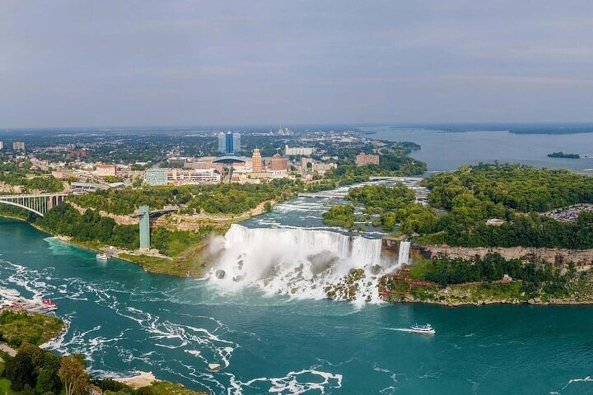 an aerial view of a waterfall on a river