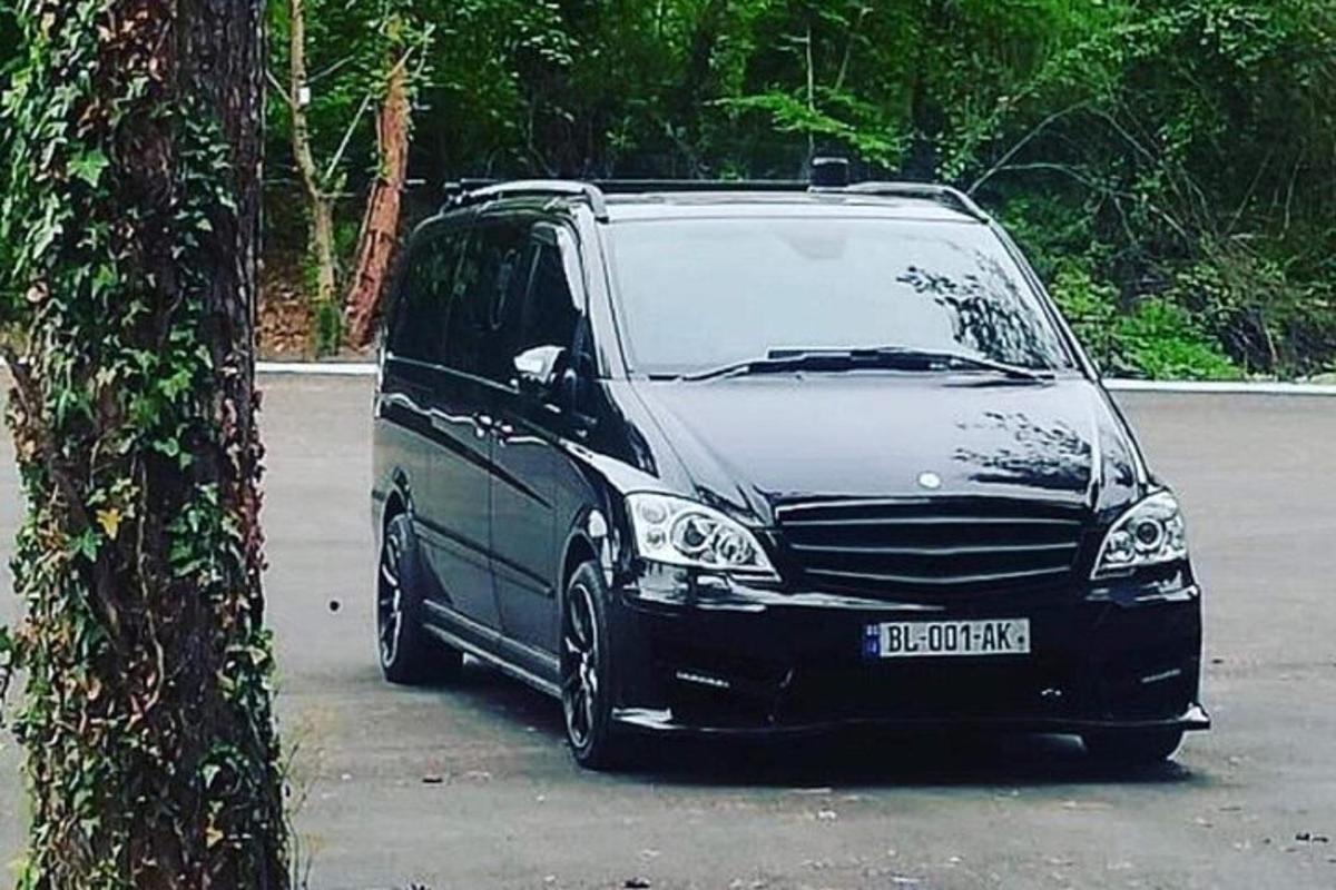 un'auto nera parcheggiata accanto a un albero