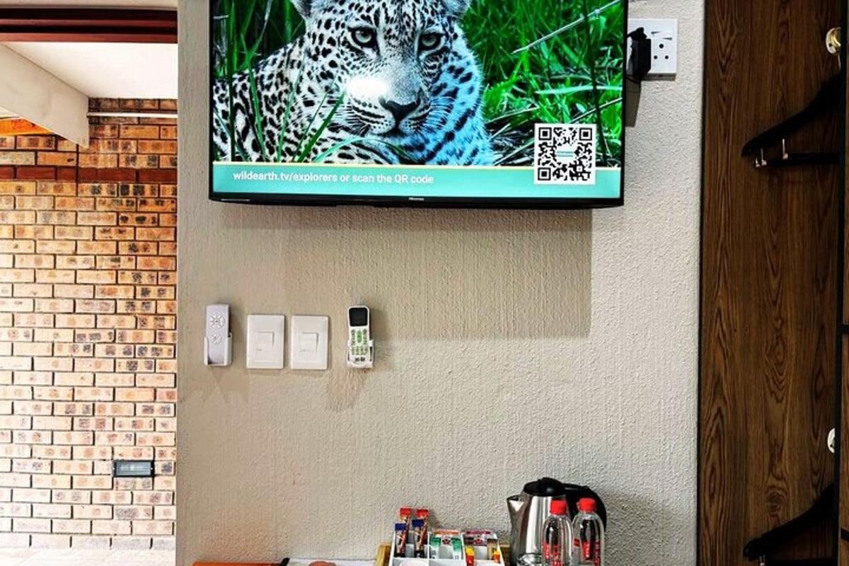 seinal rippuv televiisor, millel on leopard