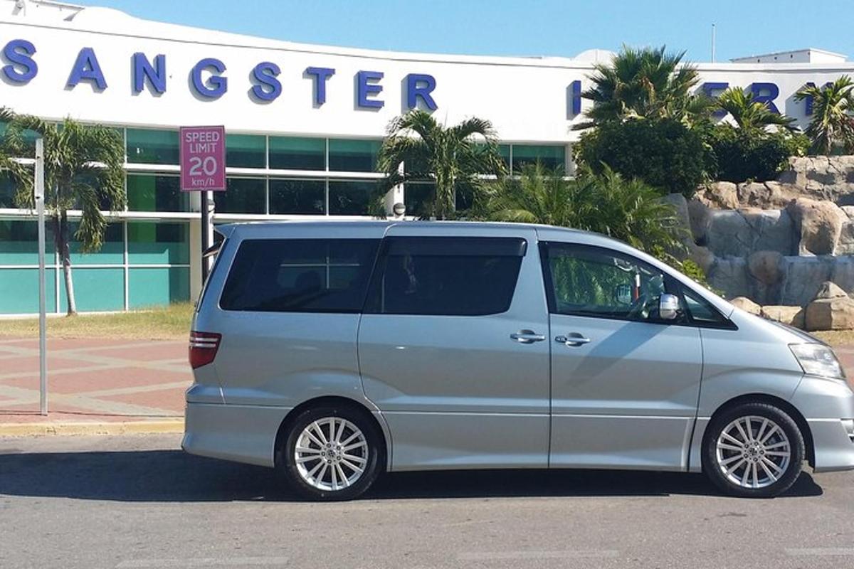 ein silberner Lieferwagen, der vor einem Geschäft geparkt ist