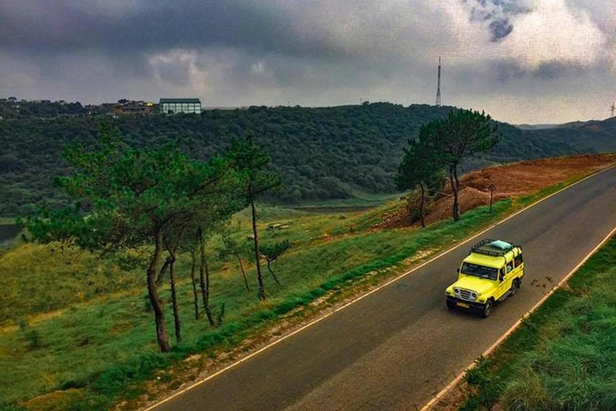 un camion giallo sta guidando lungo una strada