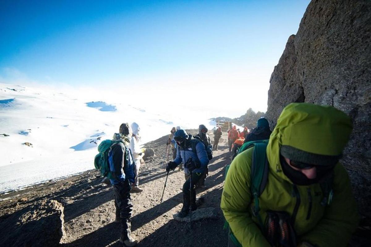 un gruppo di persone che camminano sul fianco di una montagna