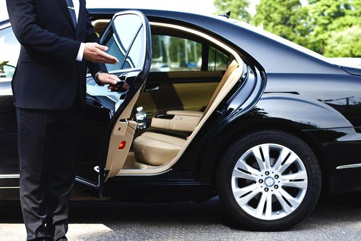ülikonnas mees auto ust avamas
