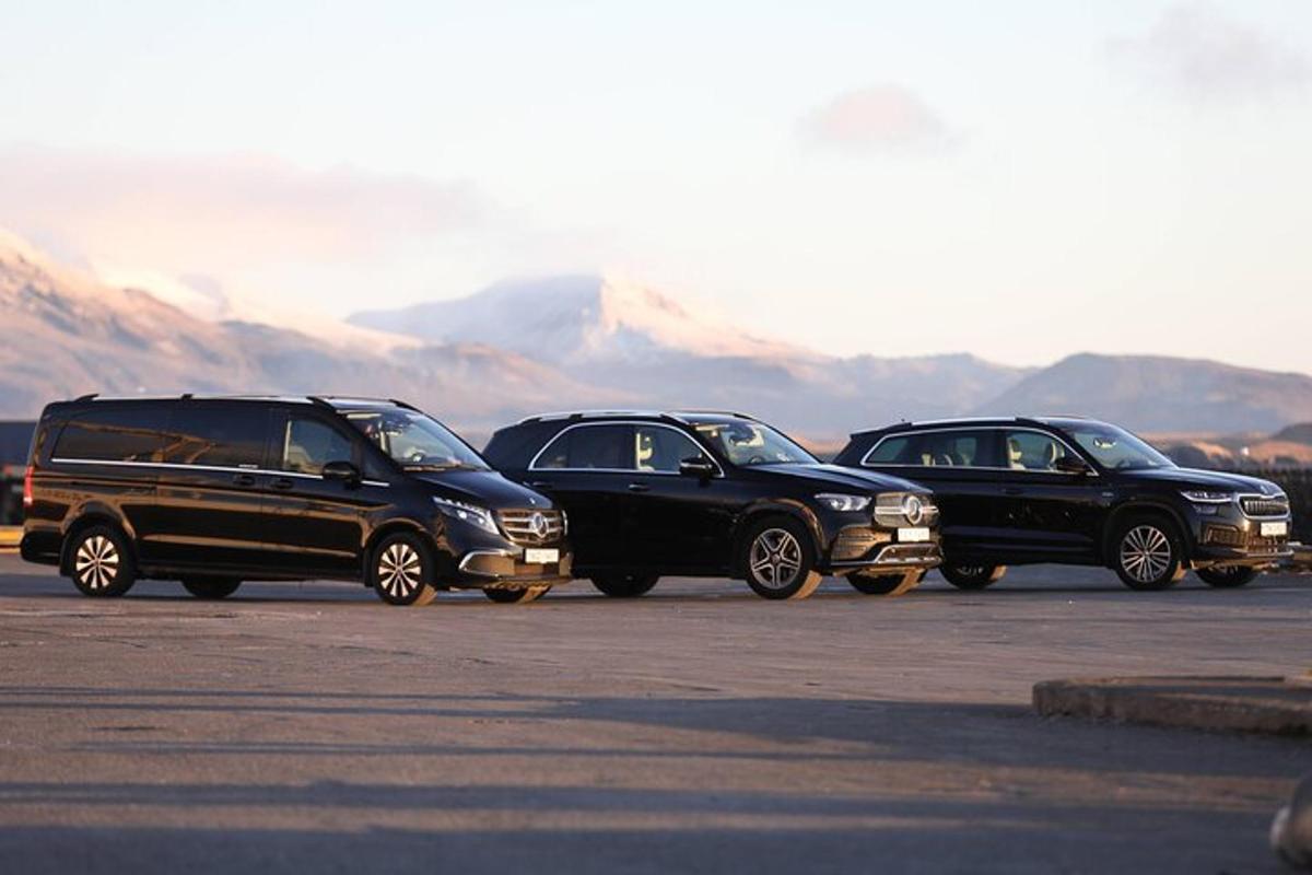 hópur fjögurra bíla lagt á bílastæði