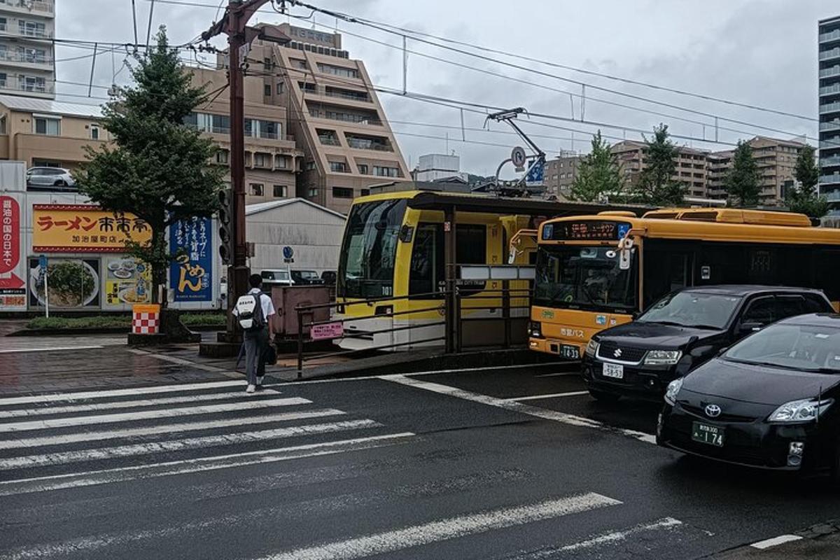 a bus is parked in a parking lot with cars