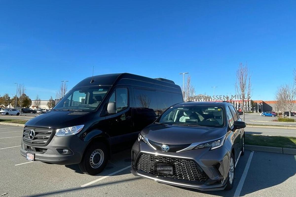 černá dodávka a auto zaparkované na parkovišti