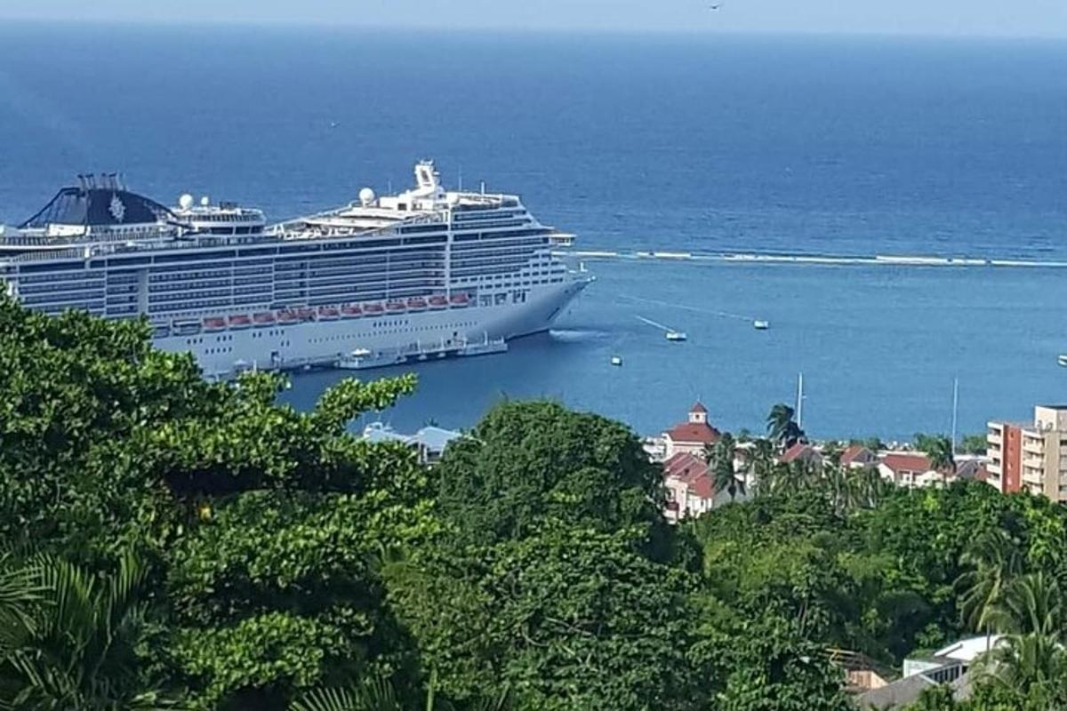 una nave da crociera è attraccata nell'oceano