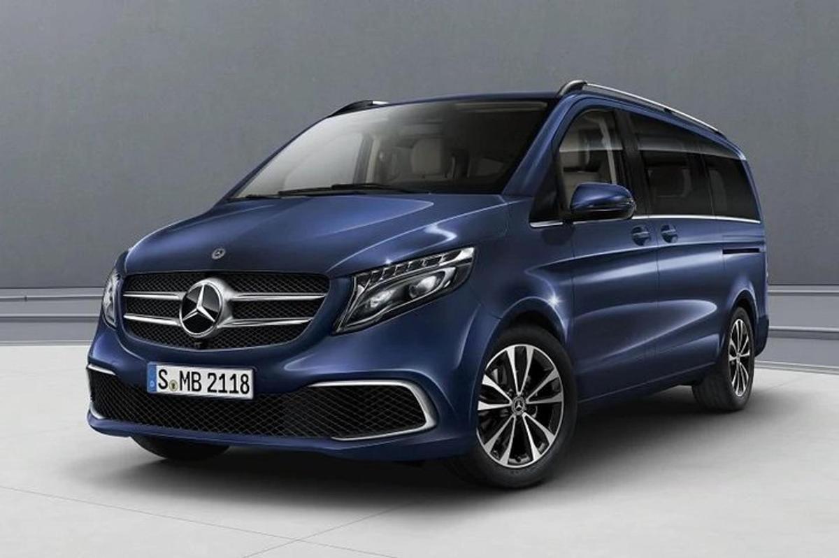 sebuah mobil biru diparkir di sebuah ruangan