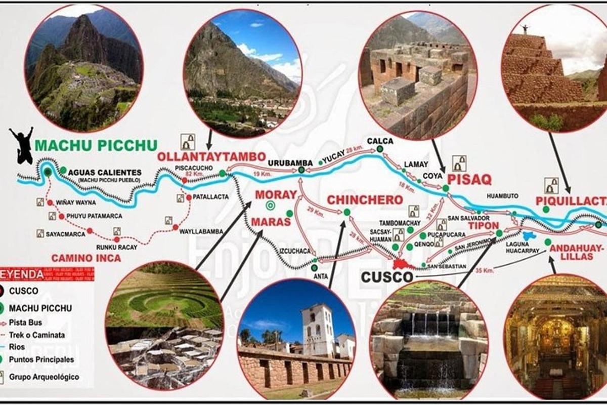 mapa Machu Picchu a jeho atrakcí