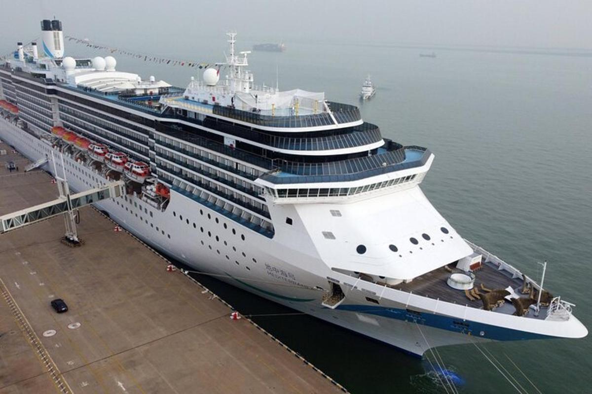 a cruise ship is docked in the water