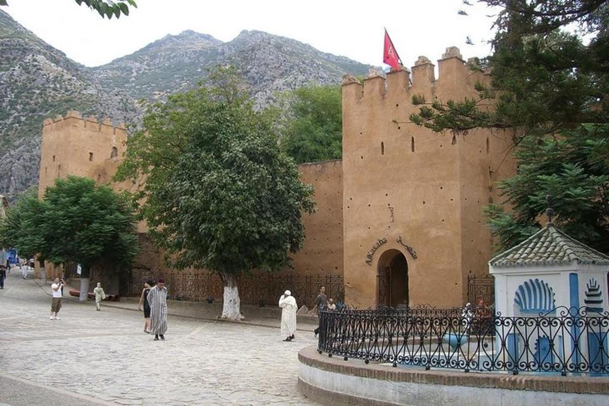 un castell amb gent caminant davant seu