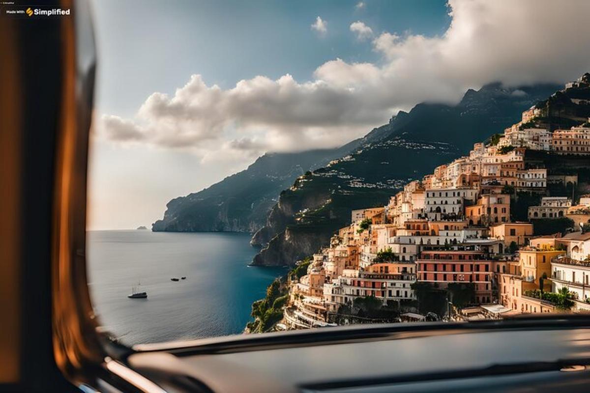 Una vista de la costa amalfitana desde un autobús.