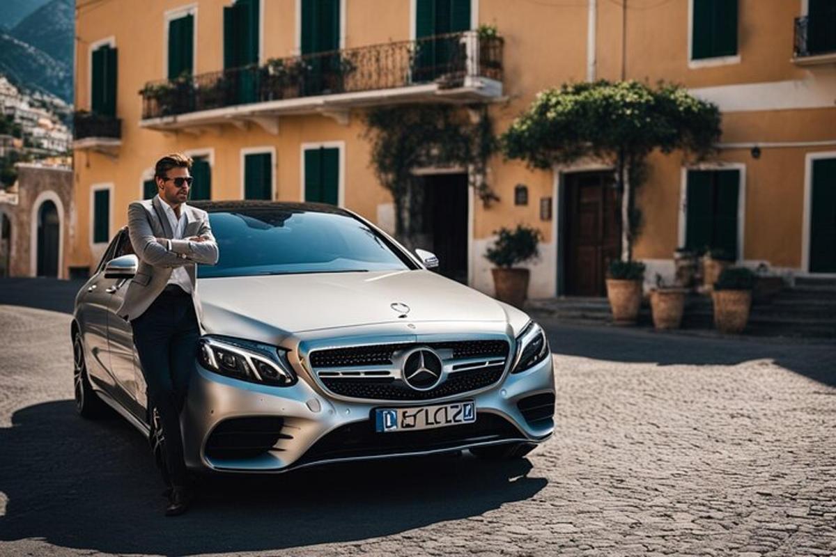 un uomo è in piedi accanto a un'auto argentata