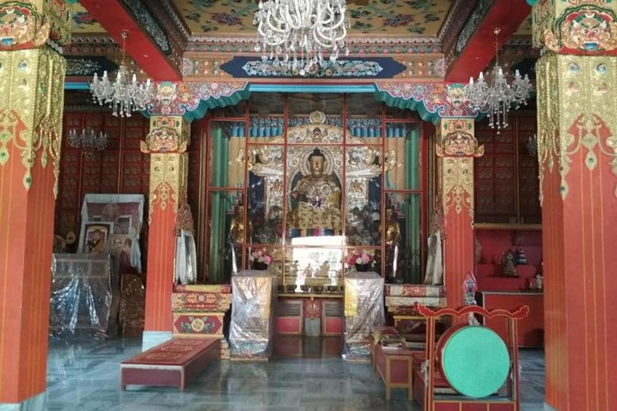 a large room with a large shrine in a building