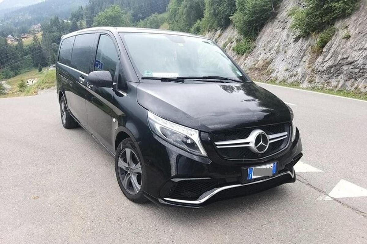 a black mercedes benz minivan parked on a road