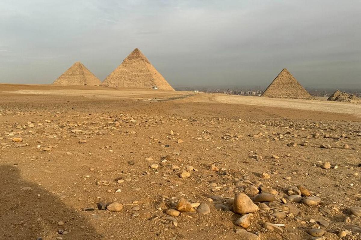 a view of the pyramids in the desert