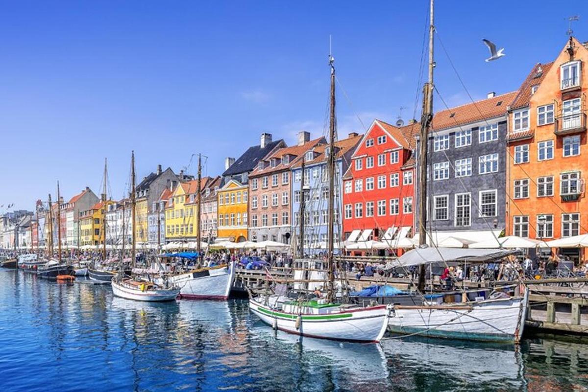 um grupo de barcos atracados em um porto com edifícios