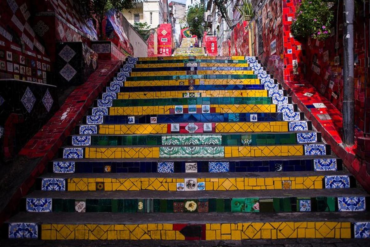 a set of stairs with colorful tiles on them
