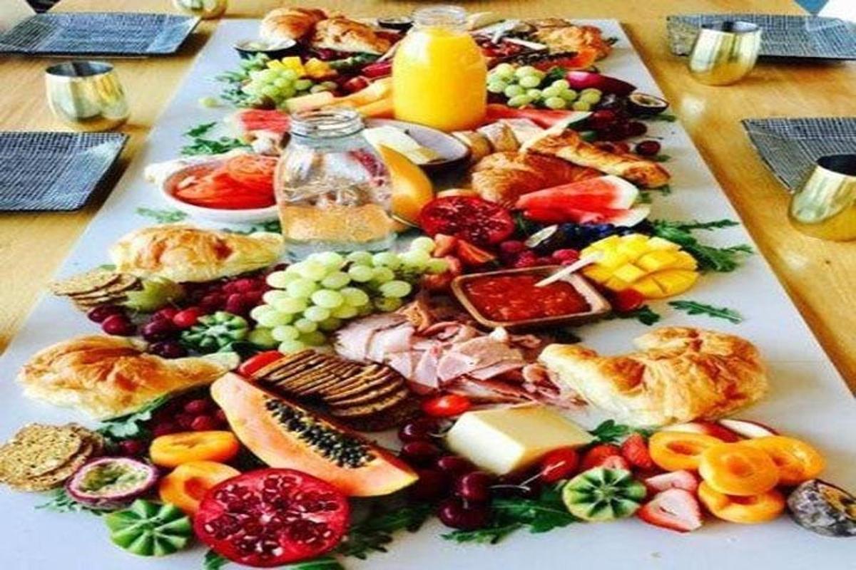 a platter of different types of food on a table