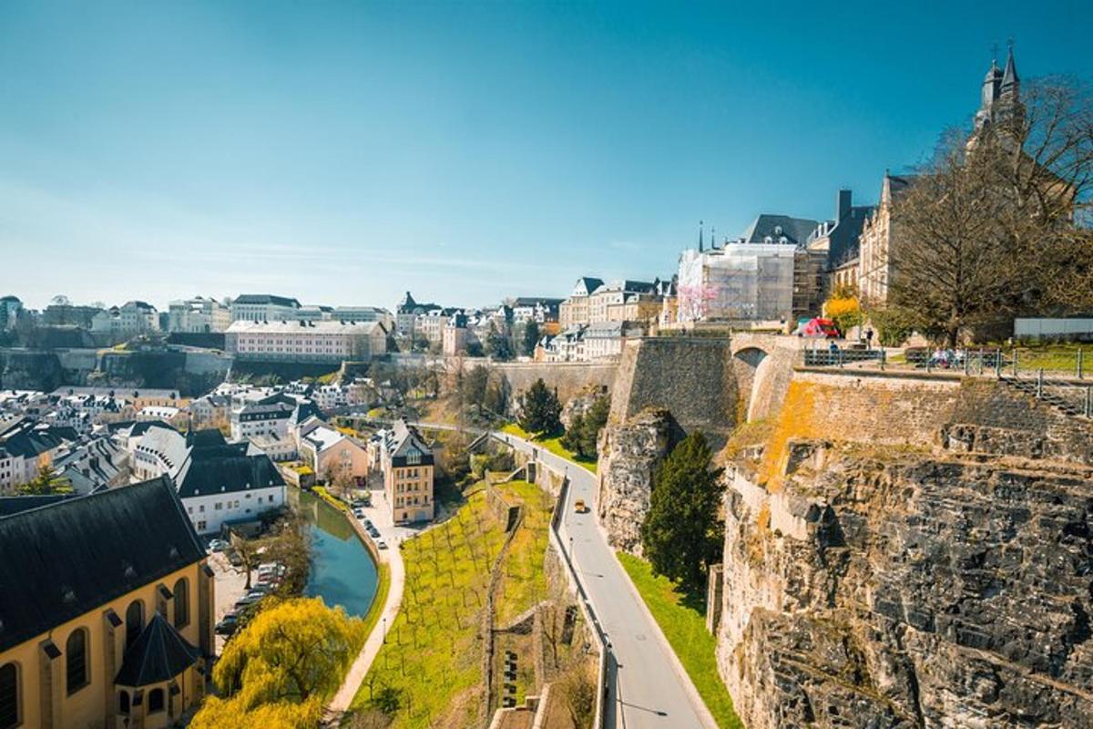 una vista aerea di una città con un castello